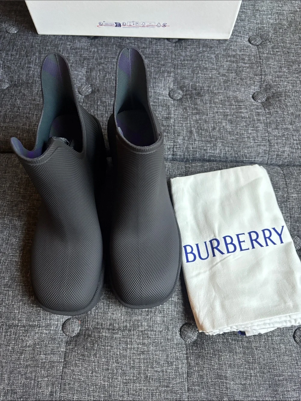 Burberry  Black Rubber Slip-On Rain Boots